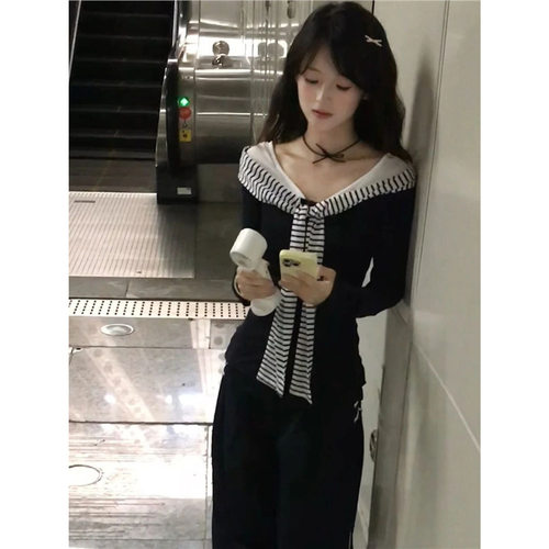随心裁韩系设计感海军领条纹