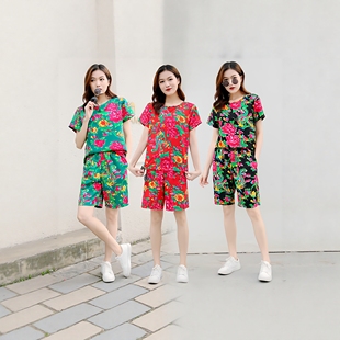 网红东北大花布表演服装年会二人转姐妹团队搞笑创意舞台演出套装