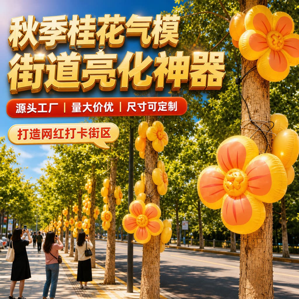 秋季网红桂花气模美陈大型充气花朵树干装饰户外打卡引流氛围布置