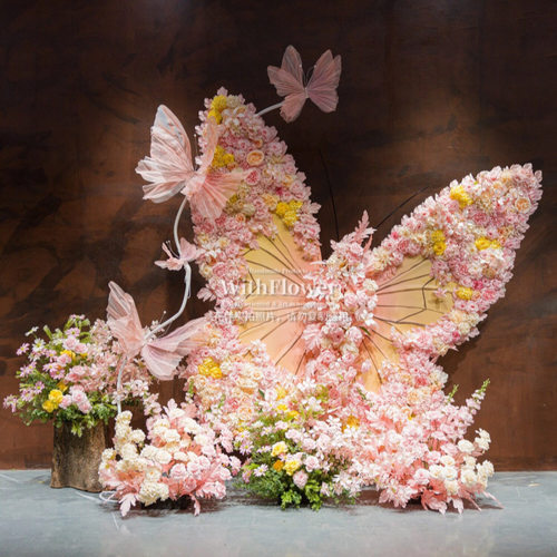 巨型仿真花蝴蝶造景粉色装饰商场美陈立体打卡拍照道具摆件婚礼花