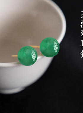 天然非洲翠耳钉女S999纯银养耳洞耳坠轻奢高级感清冷绿色玉石耳饰