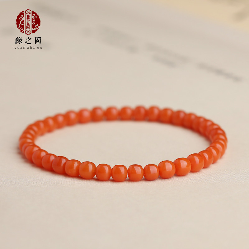 天然南红玛瑙手串小珠子老型珠桶珠18k黄金回纹珠民族风单圈手链