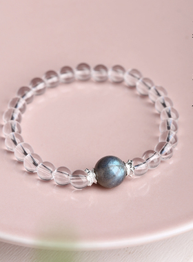 天然白水晶灰月光石手链女简约