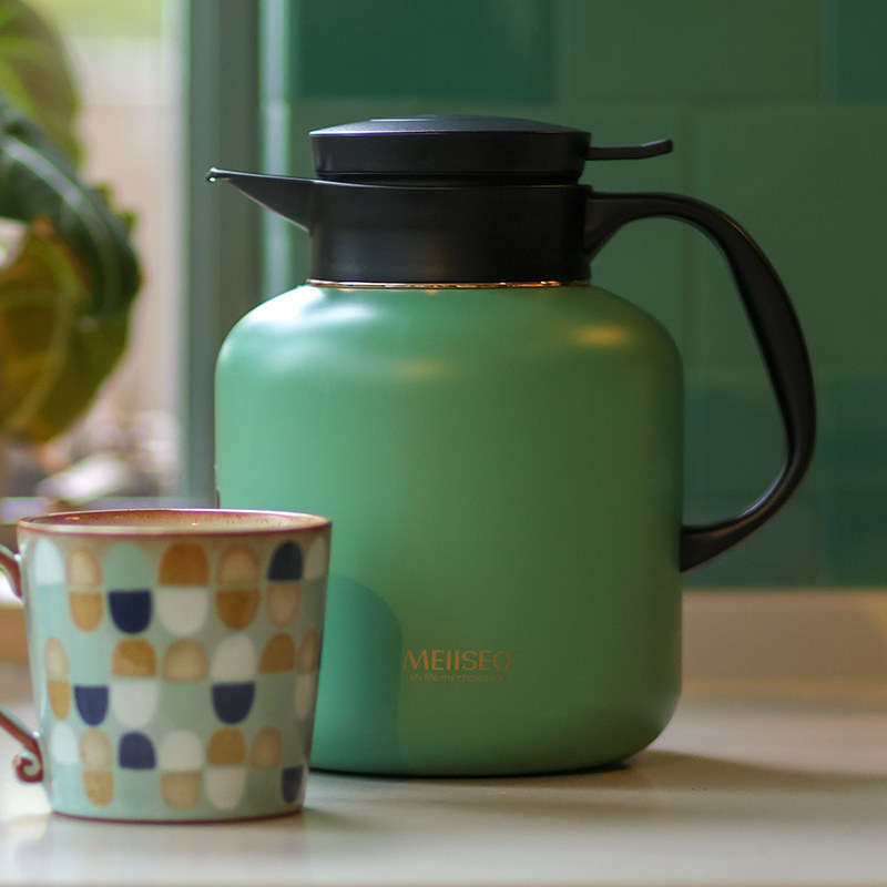 米索焖茶壶大容量艾绿色316不锈钢老白茶闷壶陈皮保温壶随手礼品