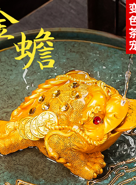 金蟾茶宠摆件精品可养变色茶具茶桌招财茶台蟾蜍茶盘茶道配件金蝉