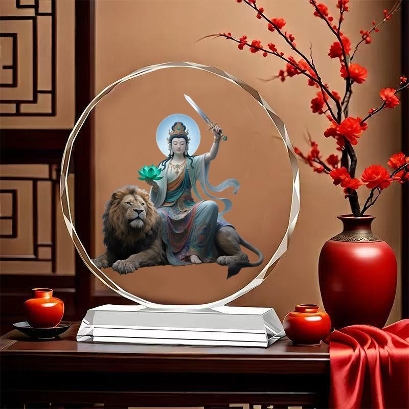 文殊菩萨佛像画像摆件居家家用供奉佛像密宗唐卡寺庙结缘水晶摆台