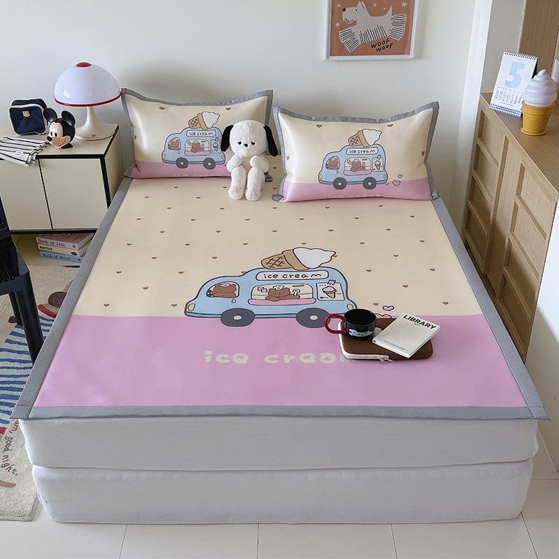 夏季冰丝凉席三件套可机水洗凉感床单人儿童学生折叠空调夏天席子