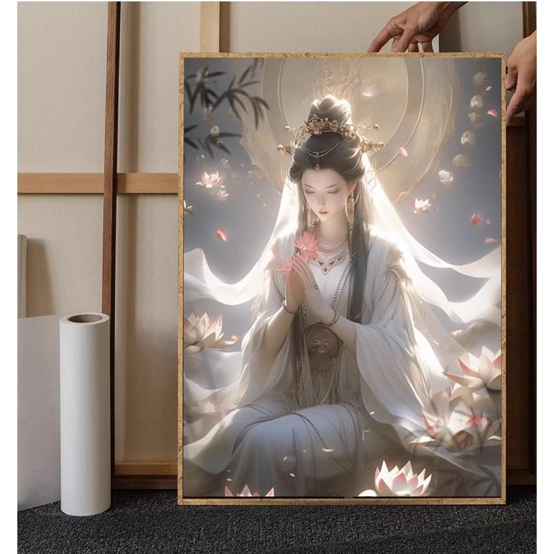 观音菩萨钻石画满钻2025新款新中式手工十字绣水钻带框高级感餐厅