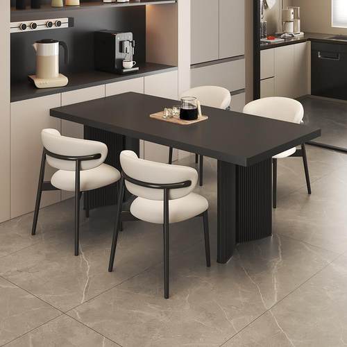 意式小户型意式极简轻奢岩板长方形餐桌椅组合家用现代简约饭桌子