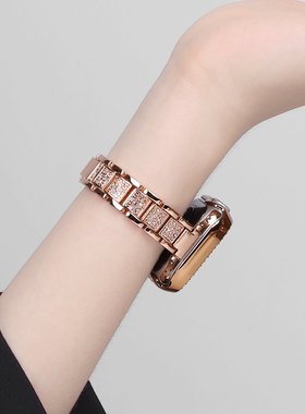 两全适用s10苹果手表表带女款高级感金属镶钻夏天applewatchs8表带链式玫瑰金23456789se代42/40/44/45/41mm