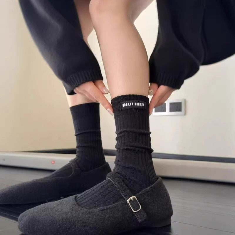 黑色袜子女春秋季中筒袜