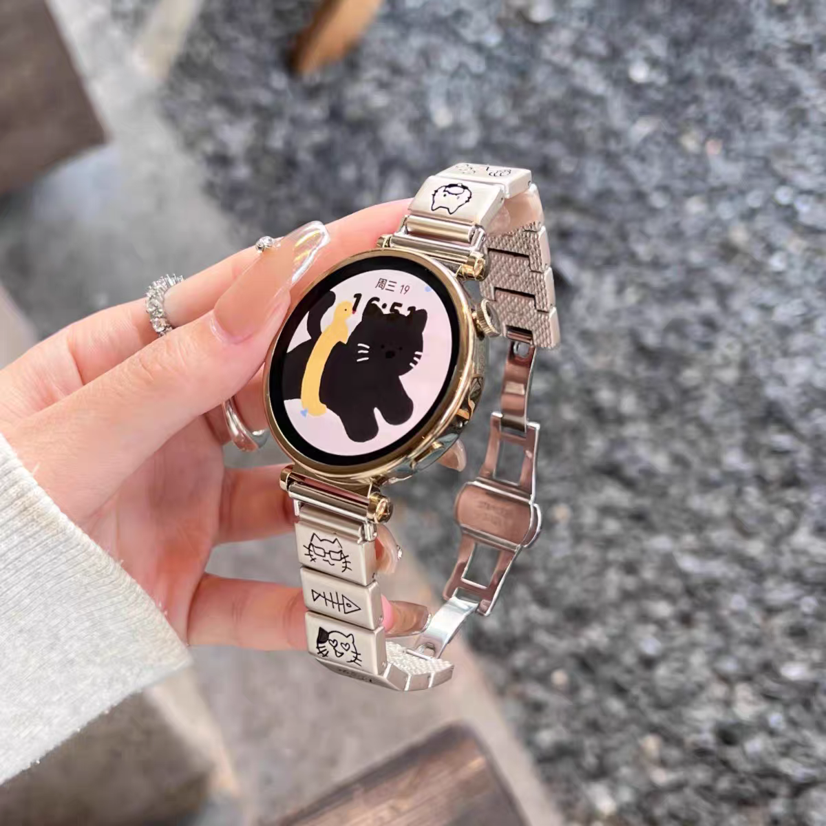 Galaxywatch金属可爱小猫手表带