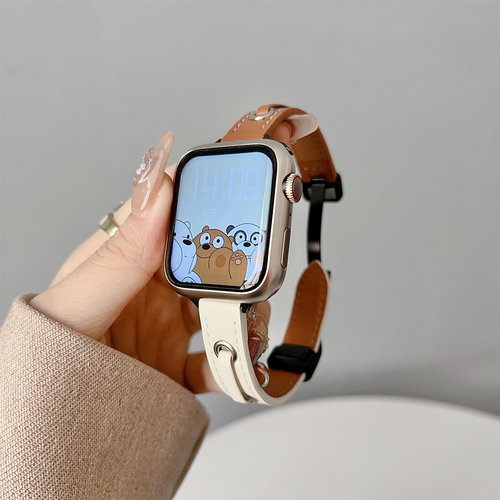 适用iwatch磁吸扣真皮拼色手表带