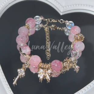 Luna Valley｜爱伊洛斯 原创琉璃珠蝴蝶结钥匙粉少女abs珍珠手链