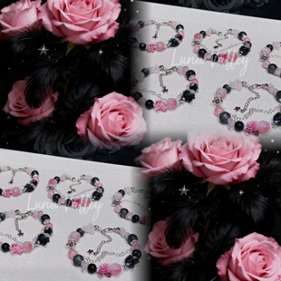 原创设计琉璃珠黑色粉色手串 ｜粉曜 Luna Valley·三周年限定款