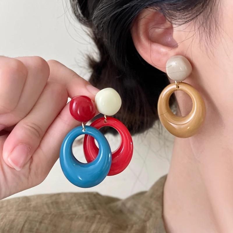 复古港风蓝色圆圈耳环女款