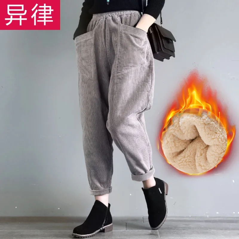 女裤加厚灯芯绒女休闲裤宽松哈伦裤老爹裤