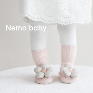 婴儿公主学步袜子鞋 2026春季 袜韩国可爱花朵皮底鞋 宝宝地板鞋 新品