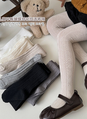 ins 春秋新款儿童连裤袜宝宝纯色坑条打底裤棉复古系外穿童袜