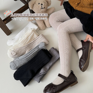 儿童连裤 袜宝宝纯色坑条打底袜棉复古系外穿童袜 春秋新款 ins