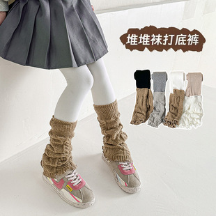 高弹抗起球洋气裤 新款 韩系堆堆袜拼接打底裤 假两件春秋季 袜女童裤