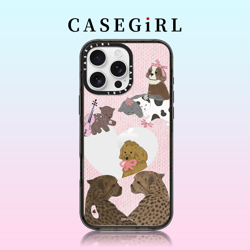 CASEGIRL联名Roria豹豹猫猫适用iPhone15ProMax手机壳苹果14plus镜面16pro亚克力13全包12防摔11透明XR女磁吸