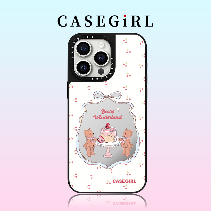 CASEGIRL联名生日小熊适用iPhone16ProMax手机壳苹果14plus透明15pro亚克力13全包12防摔11镜面XR网红pro女生