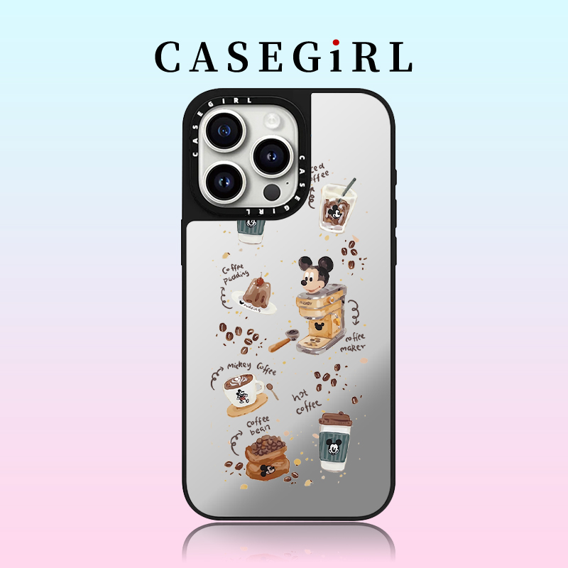 CASEGIRL米奇咖啡机迪士尼网红明星同款苹果16Pro Max手机壳适用iphone15pro防摔13全包14plus镜面11女12硬xr
