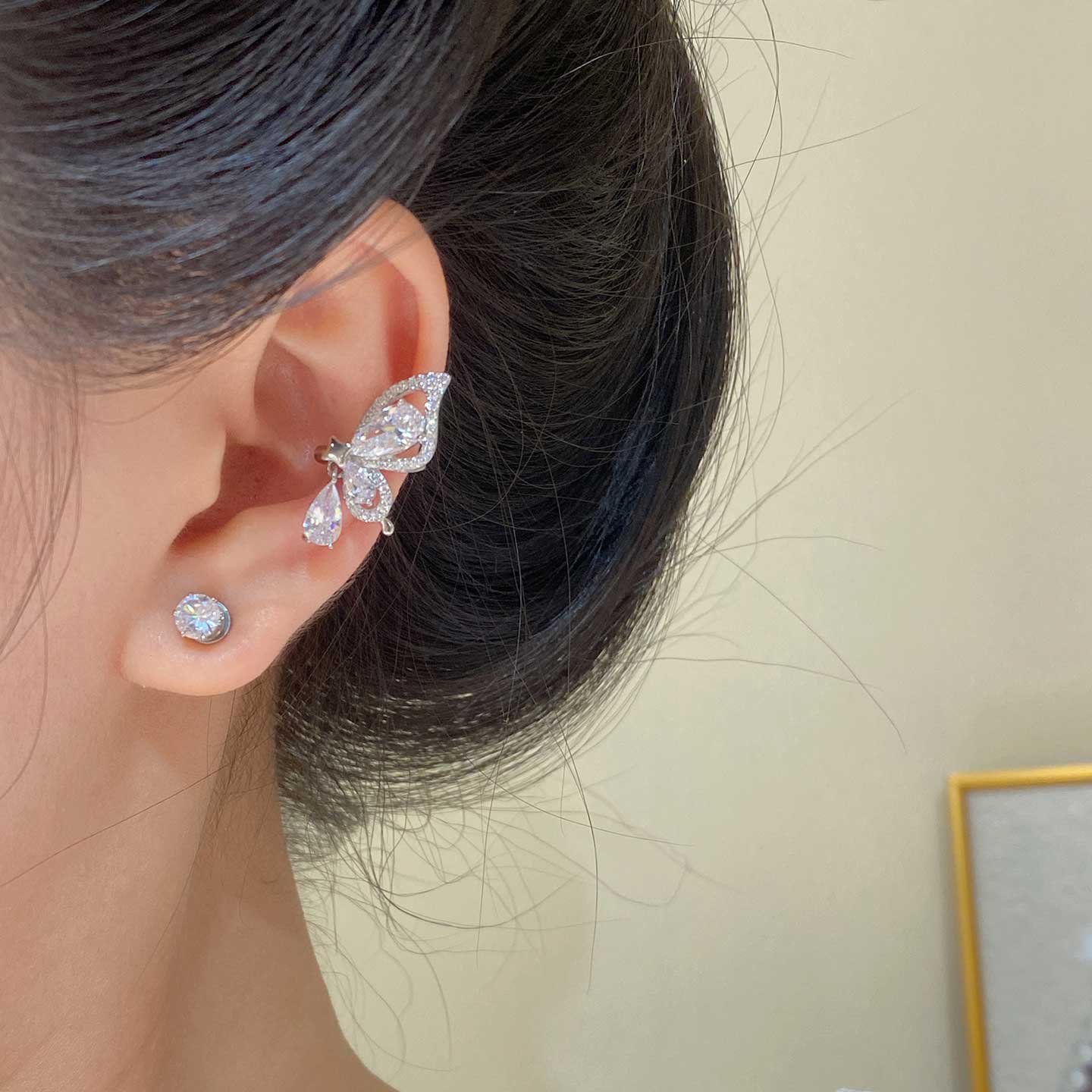 银色蝴蝶水滴无耳洞耳骨夹