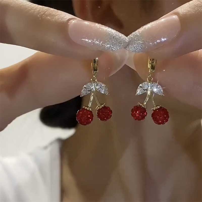 红色樱桃小众设计感甜美耳环