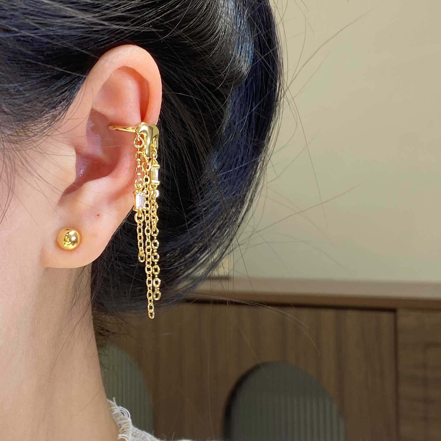 欧美金属长款链条流苏无耳洞耳骨夹时尚小众设计感耳夹女2026新款