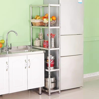 不锈钢置物架厨房夹缝宽20/25落地多层收纳层架冰箱洗衣机缝隙侧
