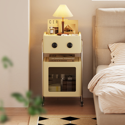 wotime奶油风可移动小推车客厅沙发边几收纳置物架卧室边柜床头柜