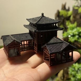 市井中心客棧造景小擺件假山奇石水陸魚缸庭院盆景書房古建筑模型
