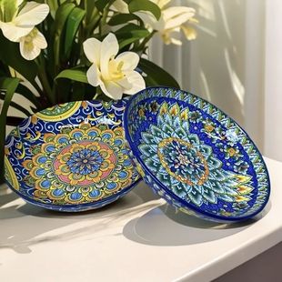 波西米亚8.75英寸意面碗菜盘外贸满彩釉下彩家用好看高档盘子MM