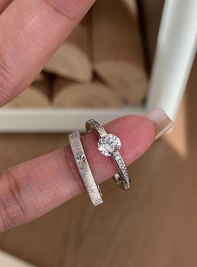 韩系复古风悬浮星芒素圈戒指女款