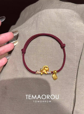 小金马红色编绳福牌吊坠手链精致