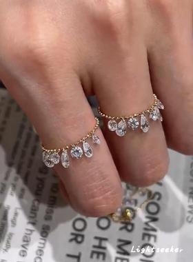 水滴流苏串珠戒指女款轻奢设计感