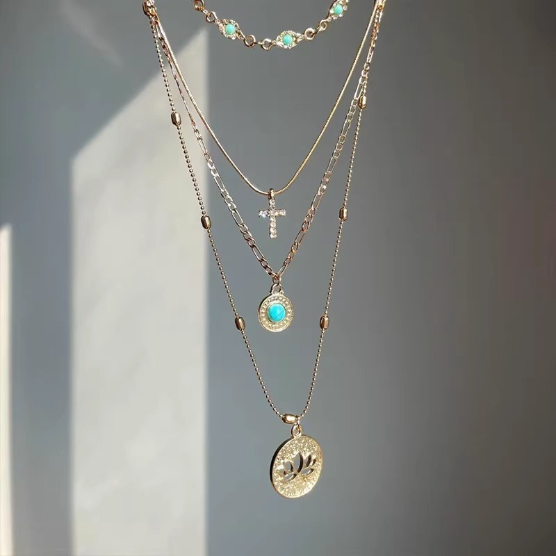 中古风镂空花朵十字架项链女小众