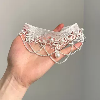 法式白色仿珍珠蕾丝项链2025新款