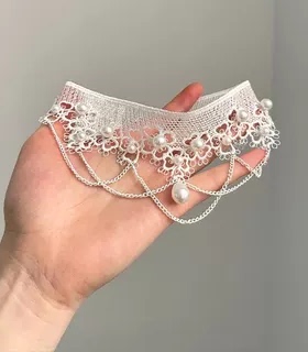 法式白色仿珍珠蕾丝项链2025新款