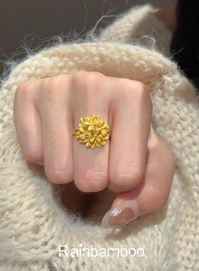 新中式金色绣球花戒指小众