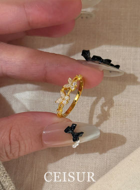 S925纯银金色双蝴蝶戒指个性百搭