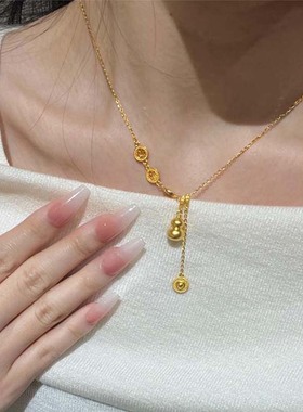 新中式金色福牌葫芦项链女款2025新款爆款轻奢小众高级感吊坠配饰