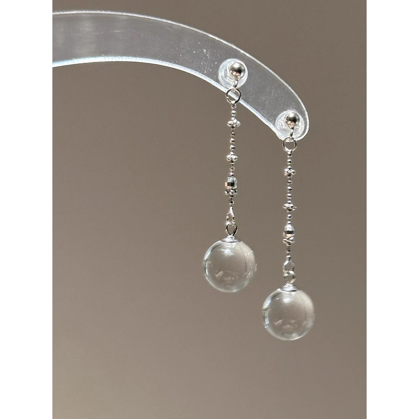 新中式清透仿白水晶圆球吊坠长款