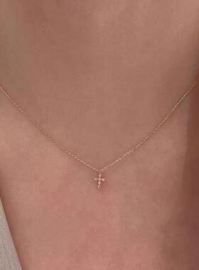 金色极细款闪钻mini十字架项链女