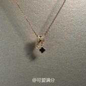 中古黑色四叶草满钻跑环项链复古百搭锁骨链轻奢精致小众金色颈链