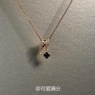S925纯银金色四叶草满钻跑环项链