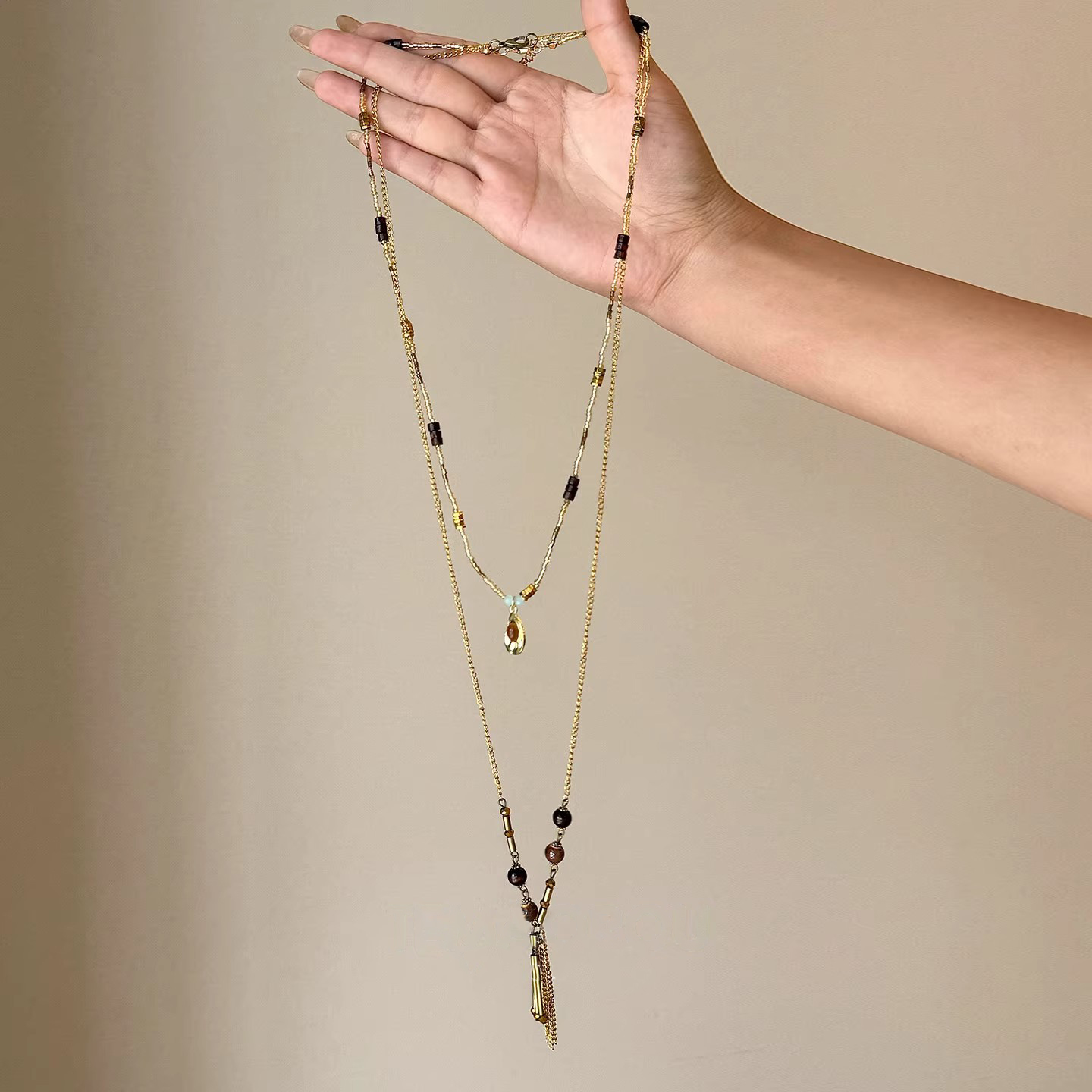 法式美拉德复古串珠项链女锁骨链