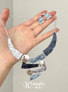 S925纯银油画风镂空几何线条项链